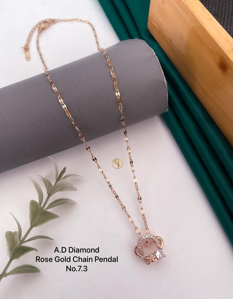 5 AD Diamond Designer Rose Gold Chain Pendant Wholesalers In Delhi
